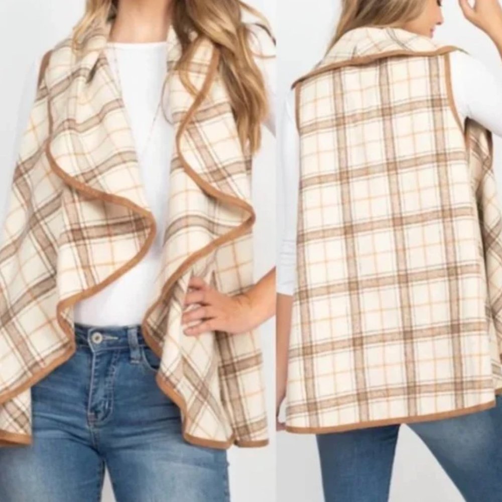 Beige Taupe Checkered Vest SZ M